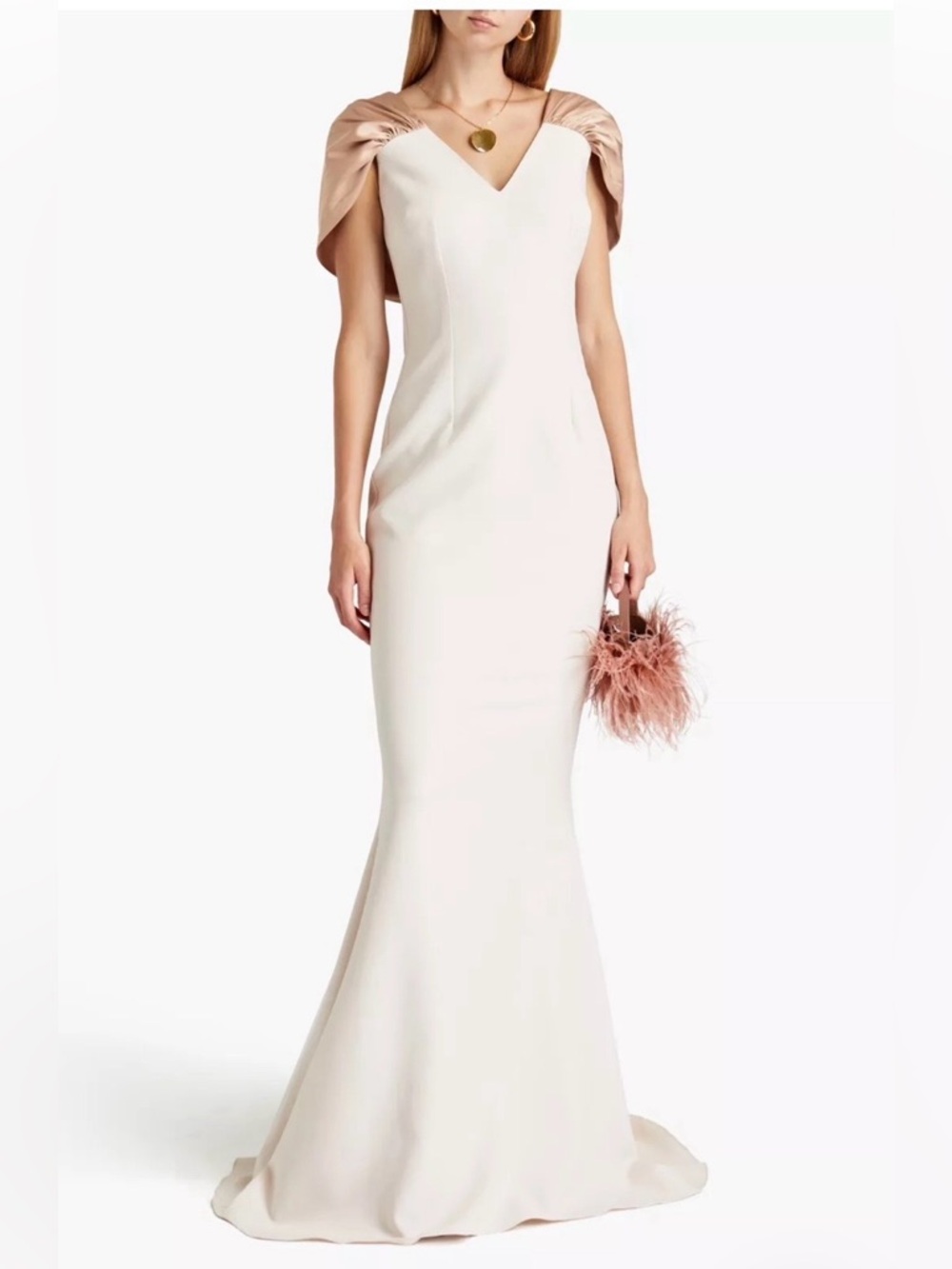 SAFIYAA Lola Trumpet gown draped cap sleeve v-neck FR 44, US 12